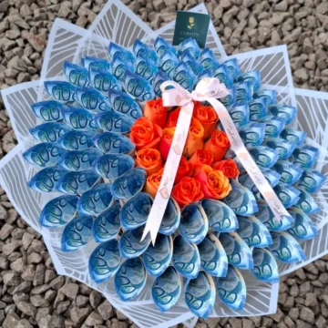 15000 Cash Money Bouquet with folded notes and Love You ribbon