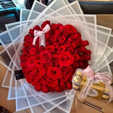 80 stems of fresh roses with Happy Birthday bow and ribbon – Lumati’s Flower Shop
