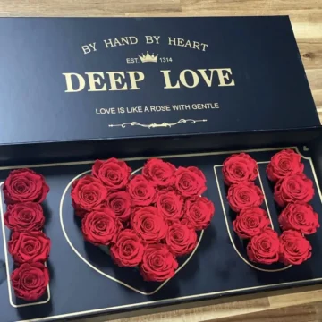 I love you box with roses and babys breath