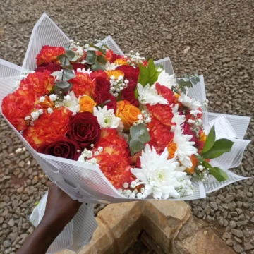 Mega Mixed Flowers Bouquet with mums, roses, lilies, gypsophila and astro – Lumati’s Flower Shop