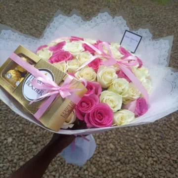 45 roses bouquet with Rafaello chocolates
